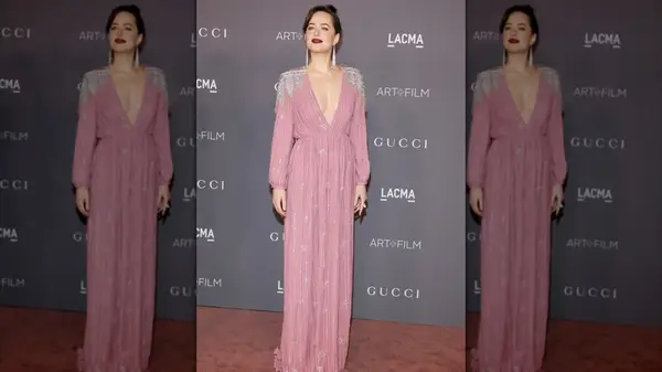 Dakota Johnson in a dusty pink gown in 2017