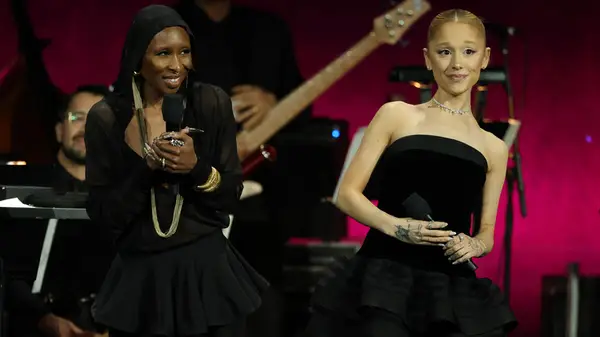 Ariana Grande and Cynthia Erivo performing at CinemaCon 2025