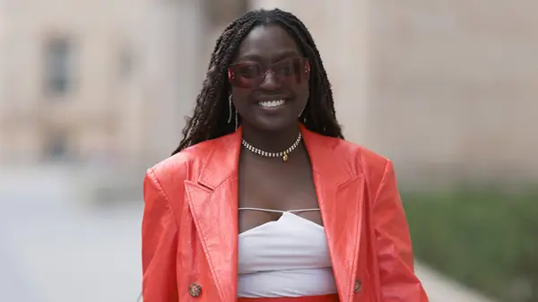Woman wearing a diamond necklace 
