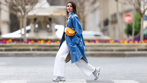 Woman in wide leg pants