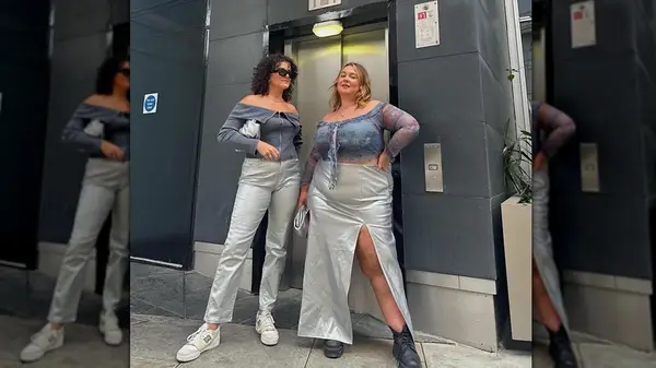 Women wearing silver bottoms