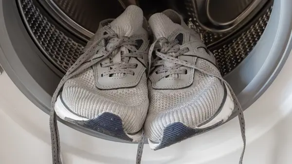 Shoes sitting in a dryer drum