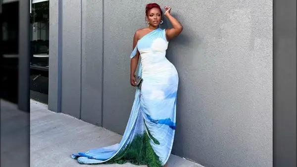 Woman in a draped dress