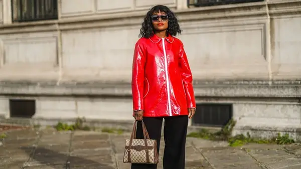 A woman in a red jacket 