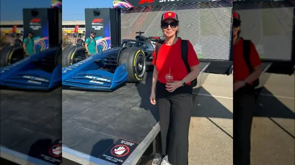 Woman in red and black clothing