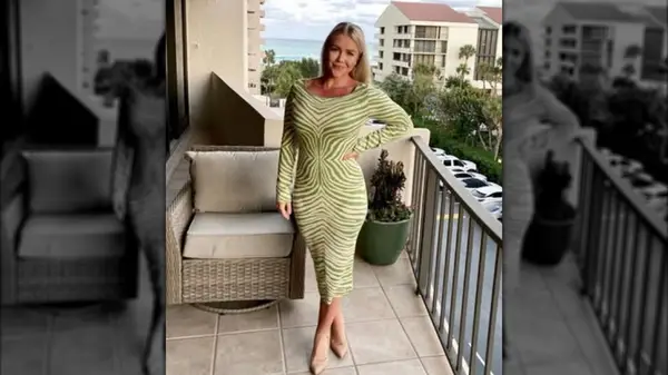 Karoline Leavitt wearing a midi white and green zebra print dress in March 2023