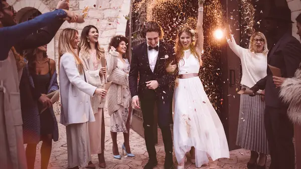 wedding guests celebrating