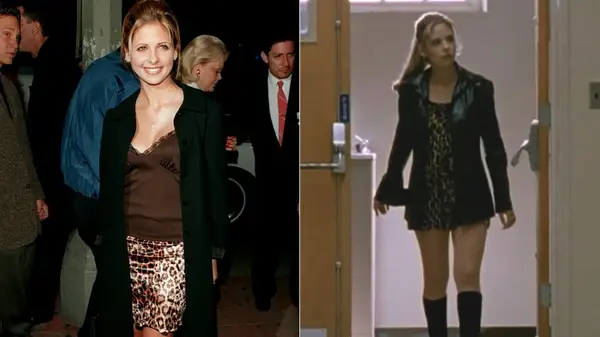 Split image of Sarah Michelle Gellar at a movie premiere and in 