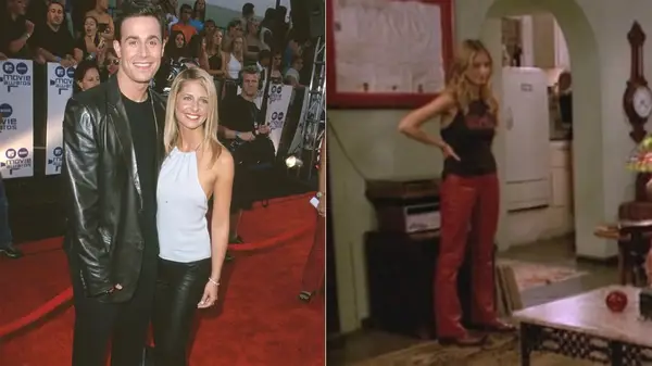 Split image of Sarah Michelle Gellar and Freddie Prinze Jr. at the MTV Movie Awards and in 