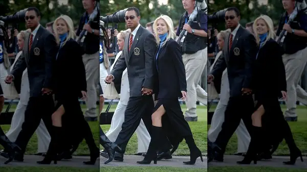 Elin Nordegren with Tiger Woods at the the opening ceremony for the 2002 Ryder Cup