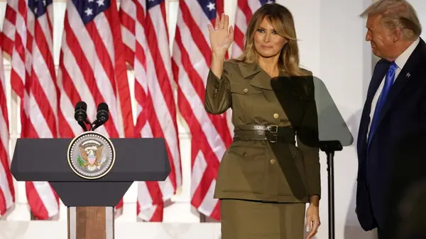 Melania Trump in a military-inspired outfit in 2020
