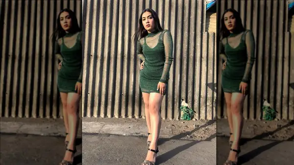 Woman in a sheer dress with a slip