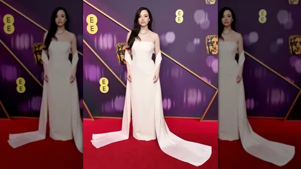 Mikey Madison wearing a classic white gown at the 2025 BAFTAs