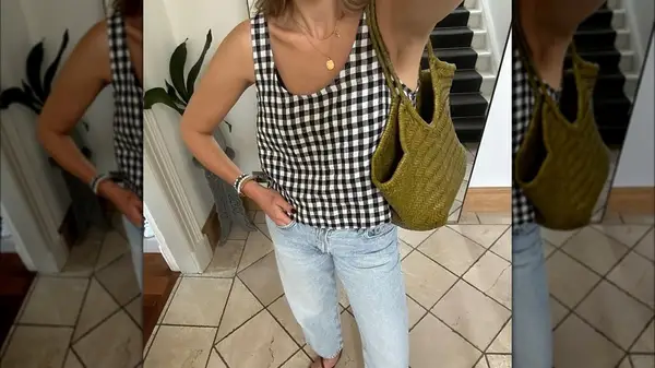 Woman with a woven bag