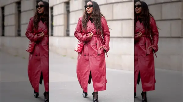 A woman in a leather coat 