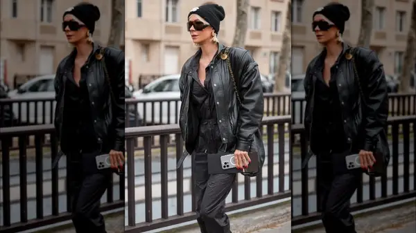 Woman in a leather jacket 