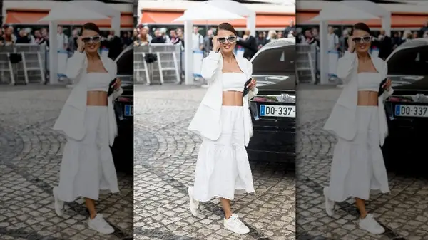 white skirt and crop top
