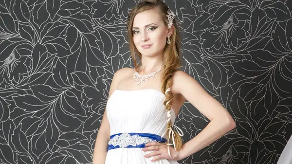 wedding dress with blue belt