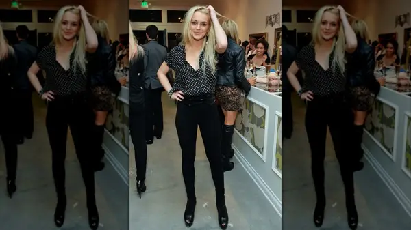 Lindsay Lohan in a store wearing all black