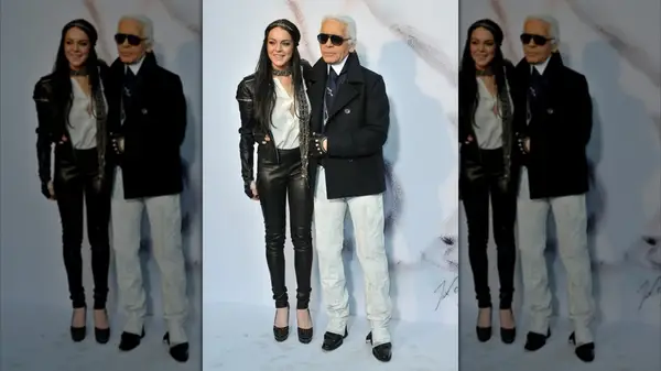 Lindsay Lohan standing next t Karl Lagerfeld