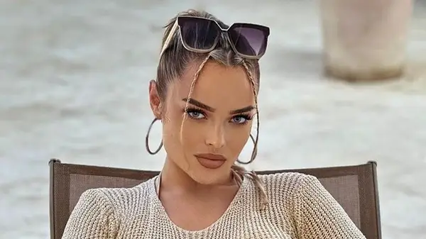 Woman wearing hoop earrings 