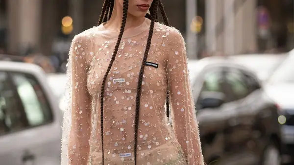 model in sheer dress