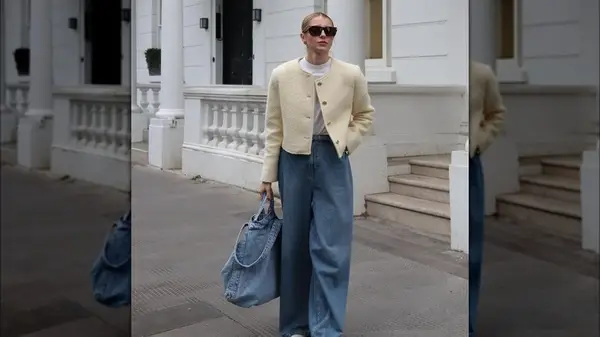 Woman with a denim bag
