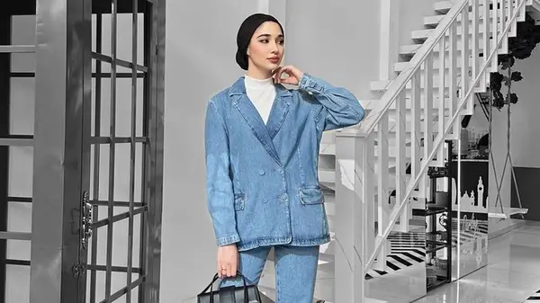 Woman wearing double denim