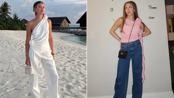 Split image of Sofia RIchie and Rachel Schwab in asymmetric tops