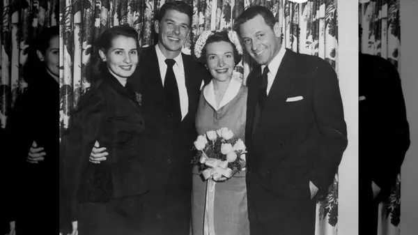 Nancy and Ronald Reagan on their wedding day