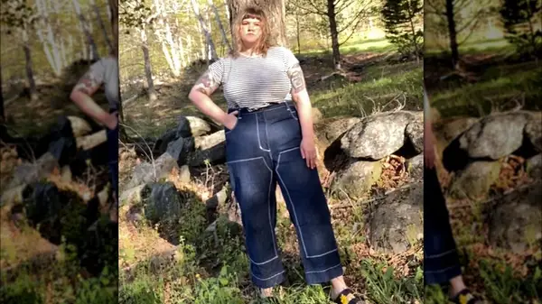 Woman in utility jeans