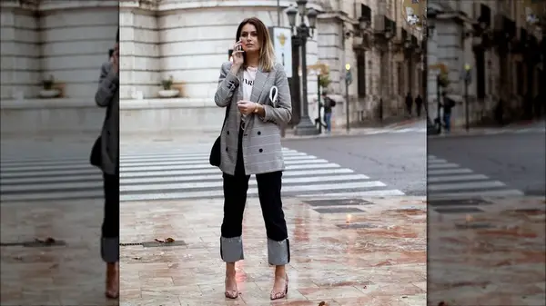 Woman wearing cuffed jeans