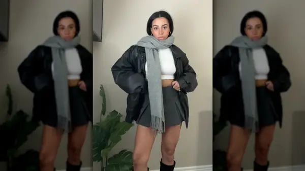 Skort, scarf, and boots