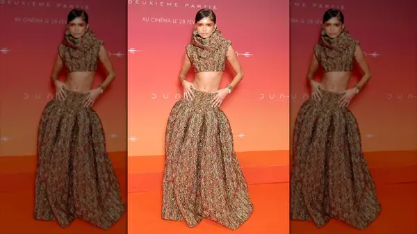 Zendaya in a patterned two-piece