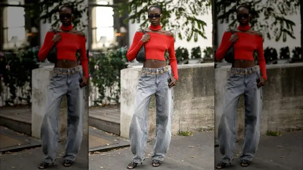 A woman in a red sweater 