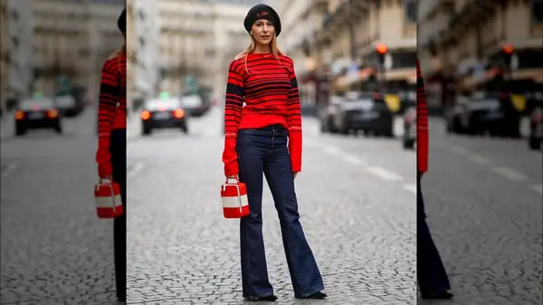 A woman in a red sweater 