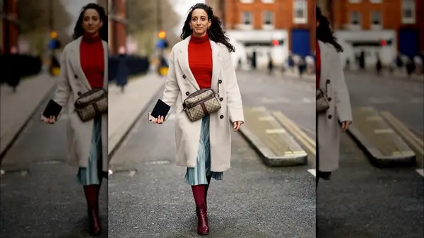 A woman in a red sweater 