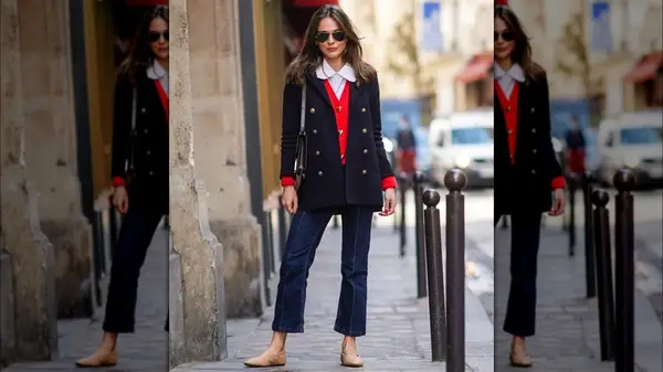 A woman in a red sweater 