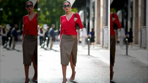 A woman in a red sweater 