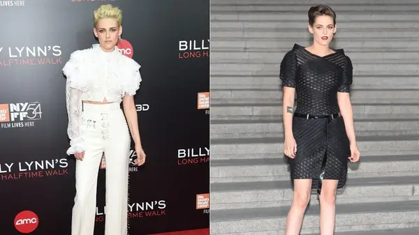 Kristen Stewart on the red carpet in 2016 side by side photos