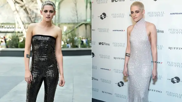Kristen Stewart posing in 2017 side by side photos
