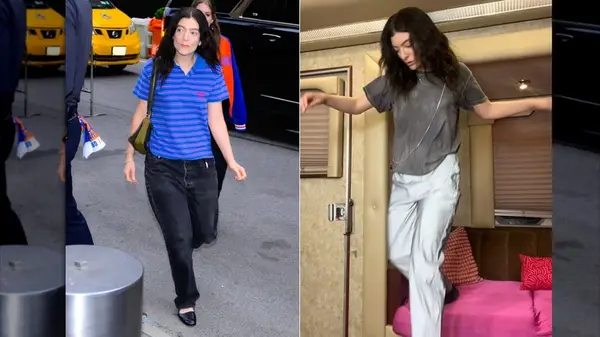 Split imgae of Lorde wearing casual outfits