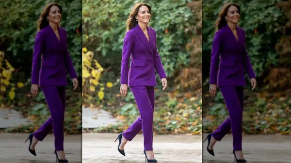 Kate Middleton in a purple pantsuit in November 2023
