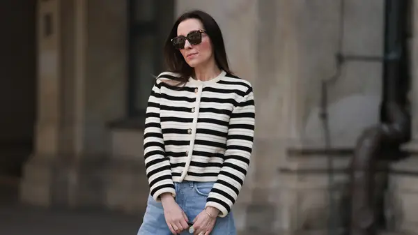 Woman in horizontal strips