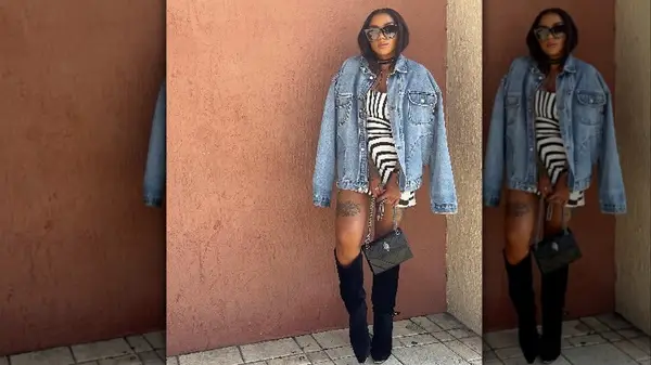 Woman wearing denim jacket