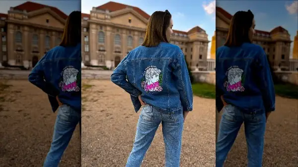 Woman wearing jean jacket