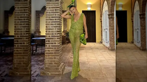Woman in a sequin jumpsuit