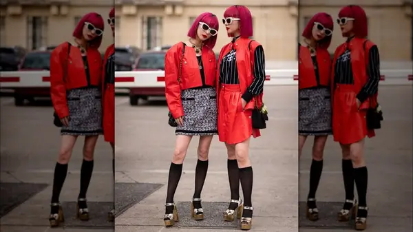 Two women in gold heels 