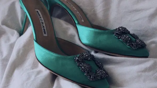 High heeled shoes on sheets