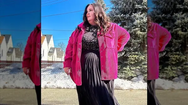 Wearing pink shacket